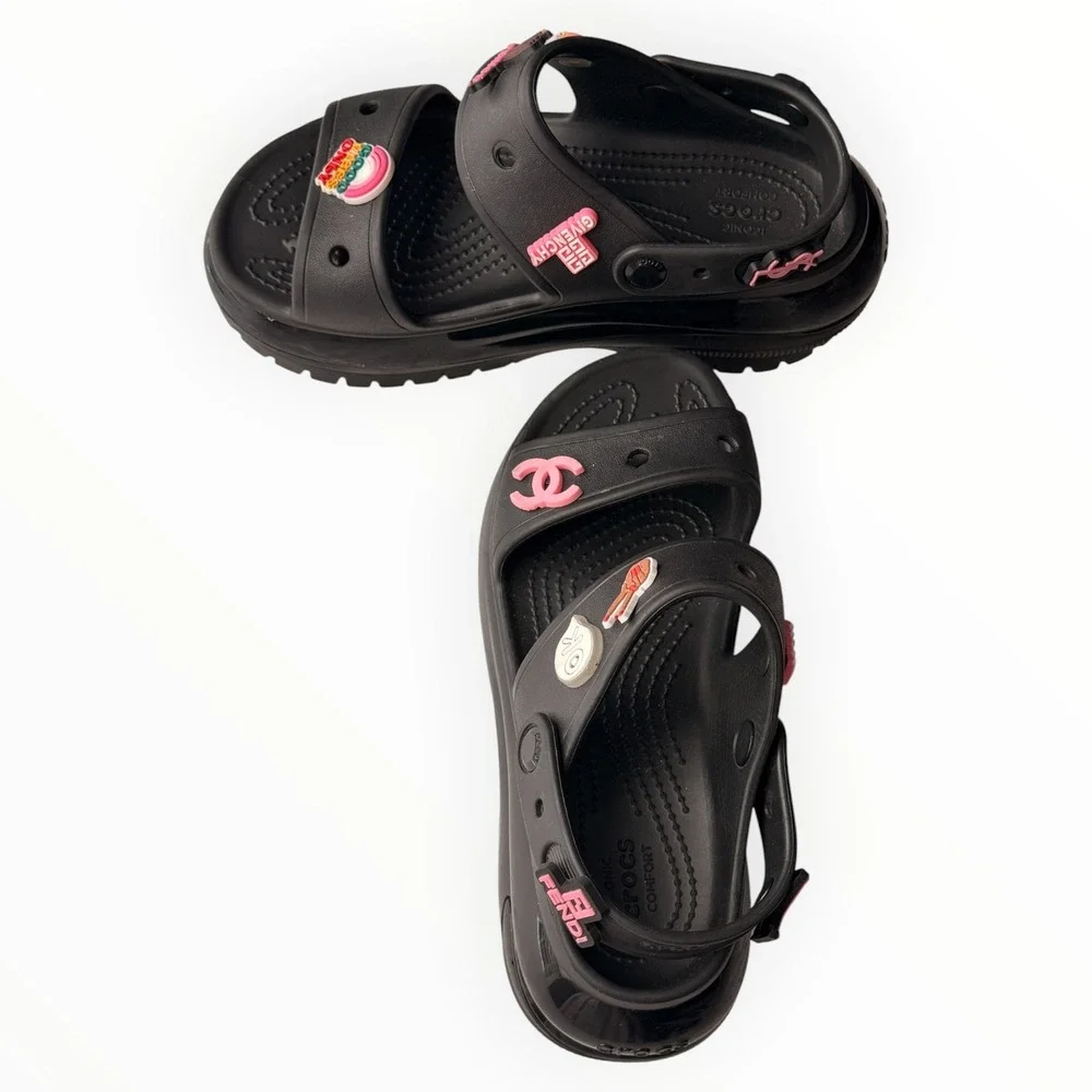 Crocs Mega Crush Sandals Black Platform Custom Designer Inspired Charms Womens 7
